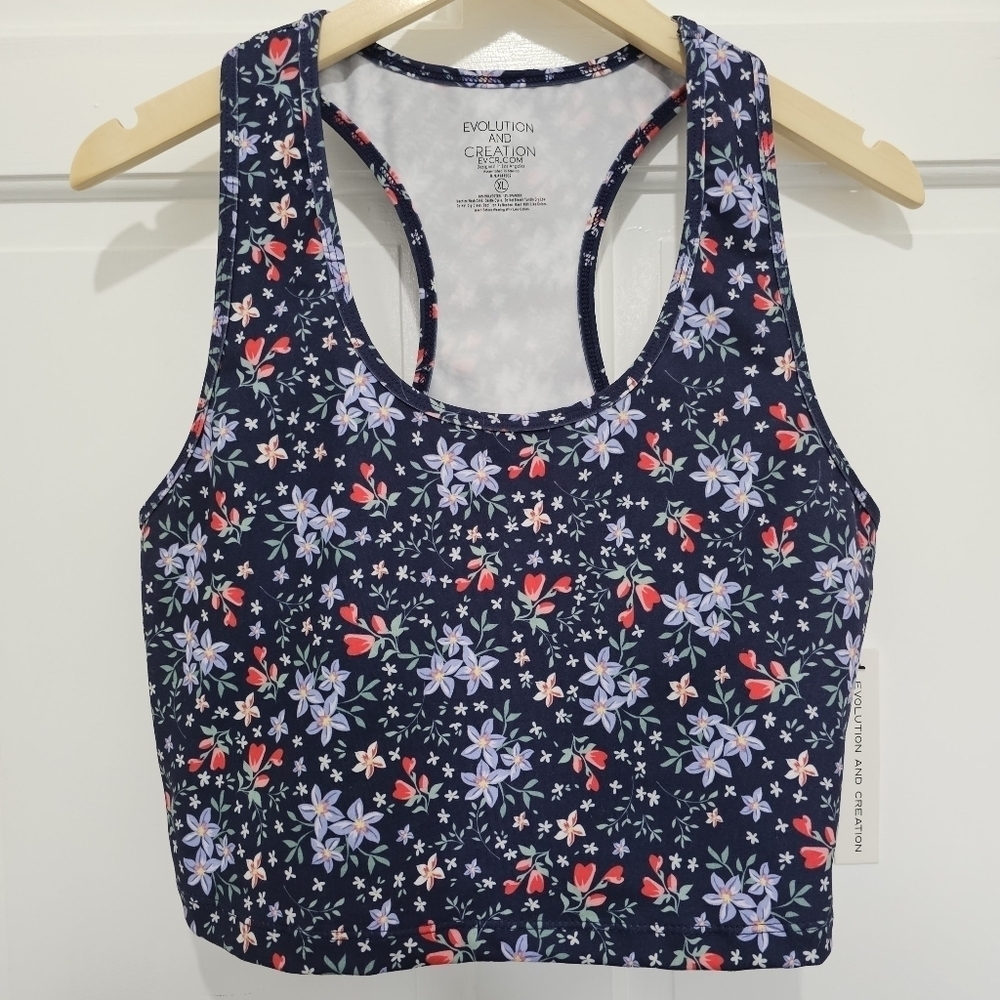 Evolution And Creation Navy Floral Racerback Crop Tank Top Sports Bra Size XL - Picture 3 of 8